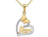MOM Heart with Butterfly Pendant Necklace in 14K Yellow Gold with Chain